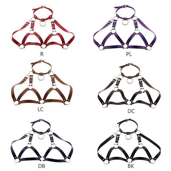 Punk Cupless BH Sele Harness BH Top Brystbeslag BH-kæde Læder BH Sele Dark brown