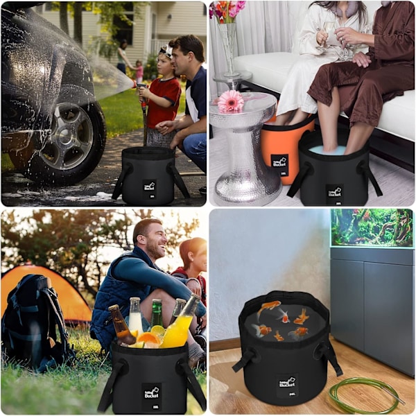 Hopfällbar hink - Fällbar campingförvaringsbehållare hopfällbar hink bärbar lätt hink för camping resor fiske båtliv och trädgårdsskötsel Black 20L