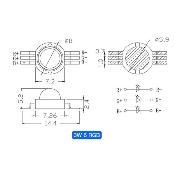 10 st 3x3w hög effekt RGB röd grön blå LED-lampa energisparande lampa pärlor glödlampor 6pin 45mil 3