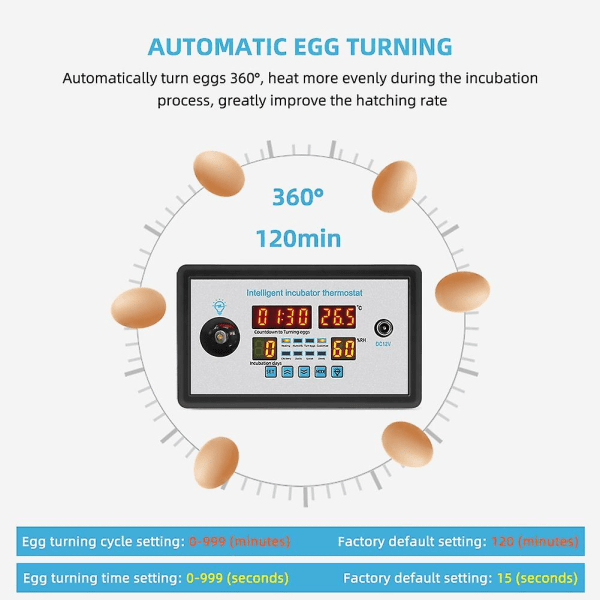 Zfx-w9002 Smart Termostat Digital Temperatur Fugtighedskontrol Inkubator 360 Automatisk Ægvending
