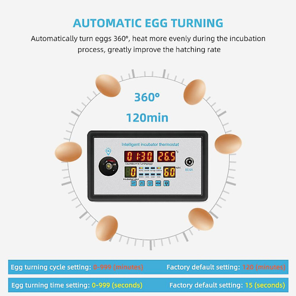 Zfx-w9002 Smart Termostat Digital Temperatur Fuktighetskontroll Inkubator 360 Automatisk Äggvridning