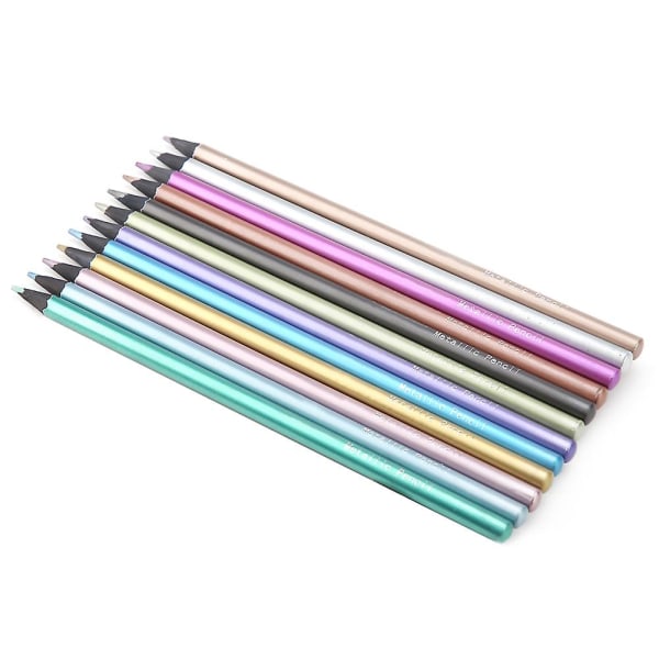 12 farger metalliske blyanter ikke giftig svart tre fargeblyanter sett for fargebøker