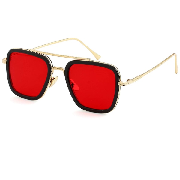 Uudet, sopivat aurinkolasit - Aurinkolasit Vintage Square Metal Frame, Kulta/Ocean Red