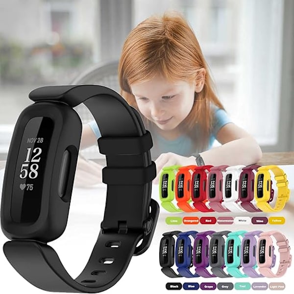 Fitbit Ace 3 -yhteensopivat rannekkeet lapsille, pehmeät silikonista valmistetut vedenpitävät rannekorutarvikkeet, urheilukellon rannekkeen vaihtohihna Fitbit Inspire 2/Ace 3 -laitteeseen Black