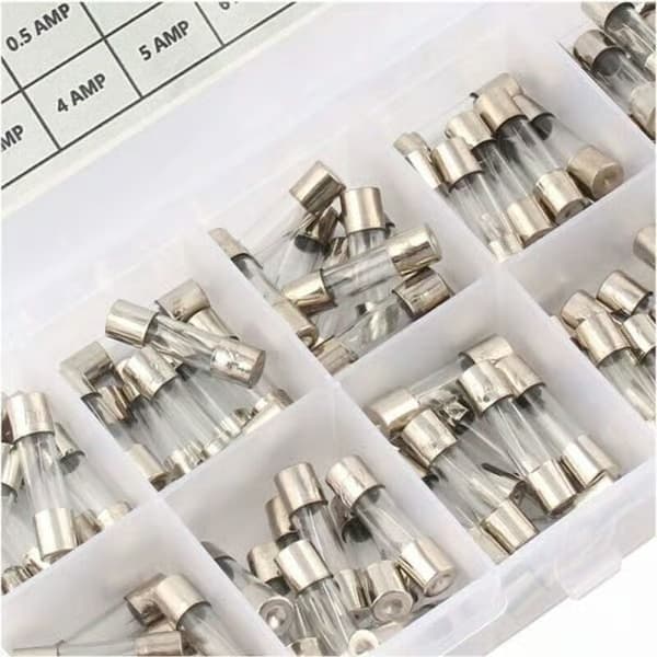 AIMOONSA Förpackning med 100 glasäkringar 5x20 mm — 10 märkströmmar 0.2A–20A, snabb, 250V