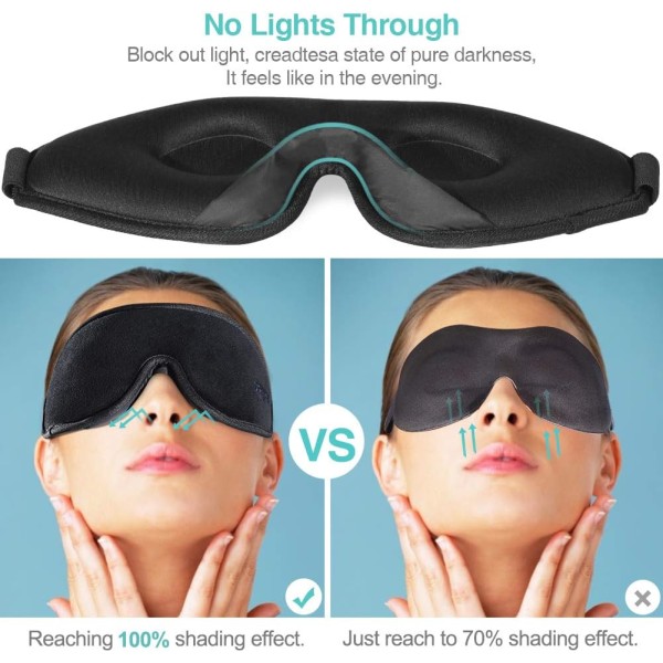 Søvnmaske, 3D Comfort Ultra Soft Premium øyemaske for å sove, blokker ut lys øyenskyggedeksel, justerbar stropp Silkeskum øyemaske for bind for øynene