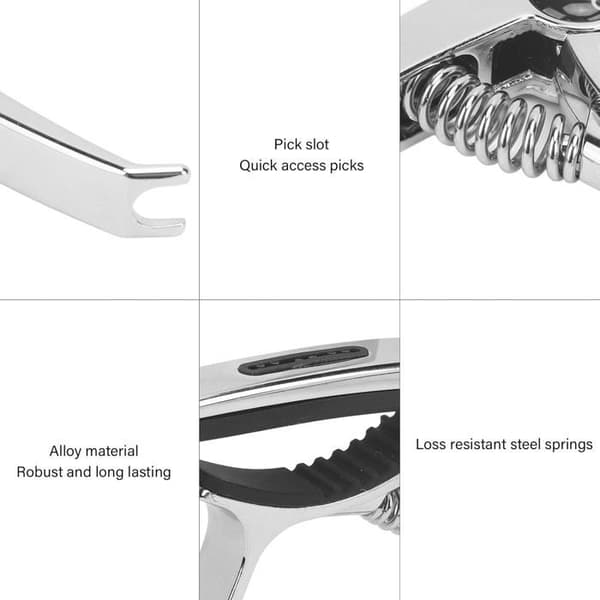 3-i-1 Zinklegering Guitar Capo med Plekterholder – Professionel Quick-Change Capo