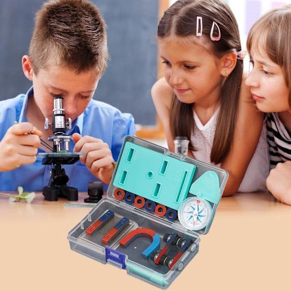 Pedagogiskt magnetset för barn - Inkluderar stav-, ring-, hästskomagneter och kompassbil