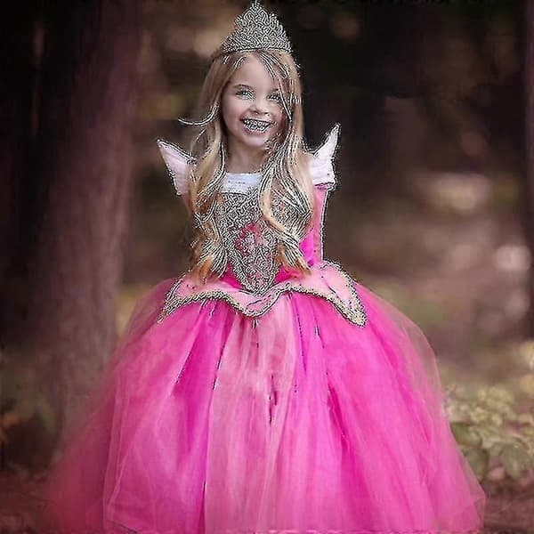 Aurora Törnrosa Party Prinsessklänning Flickor Maskeradklänning Ros 4-5 År