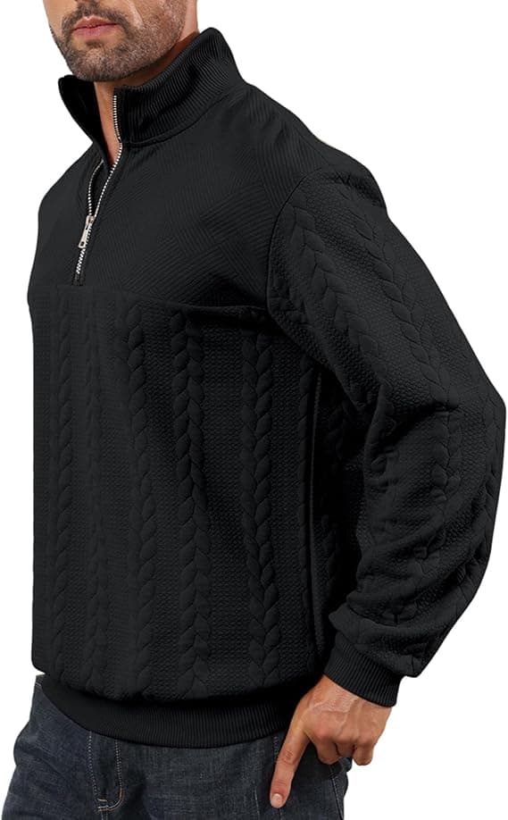 Halv dragkedja tröjor för män stickad pullover jumper långärmad jacquard tröjor Black