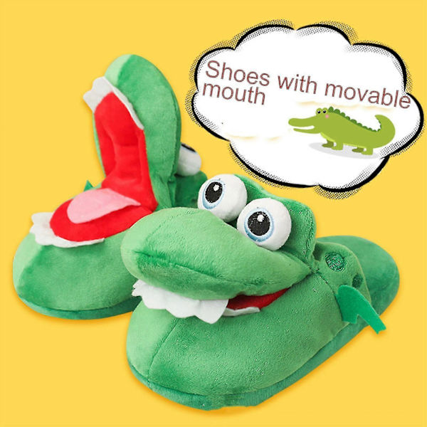 Krokodil Plyschtofflor med Öppen Mun Bomulls-tofflor med Rörlig Mun-DF For Adult 38-42(27cm)