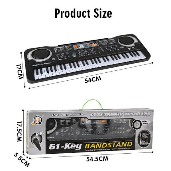 Elektroniskt piano för barn, musikaliskt instrument med 61 tangenter, multifunktionell pedagogisk leksak med mikrofon