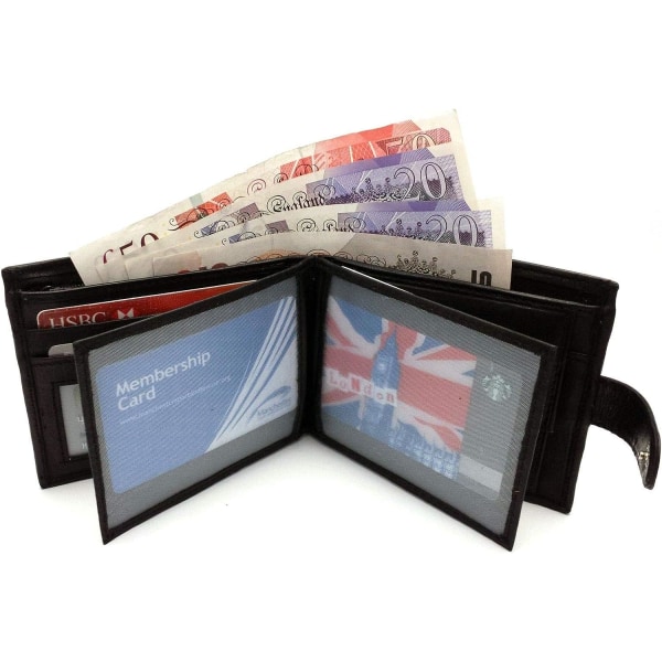 UK Herr RFID Blockering Säkert mjukt läder Tri-fold plånbok kortplatser ID-fönster och myntficka (kolsvart)