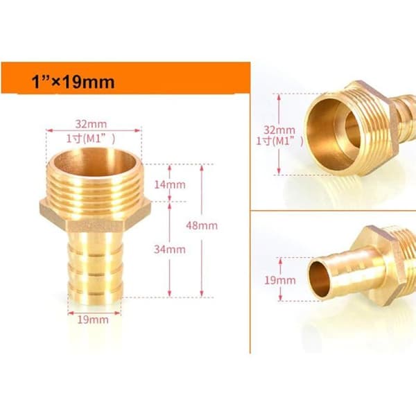 Sæt med 3 messing slangestudser 19 mm til 2,5 cm udvendigt BSP gevind slangeadapter