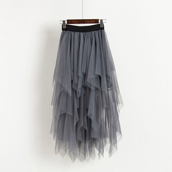 Mesh Tulle Skjørt Lagdelt Kjole SVART svart grey