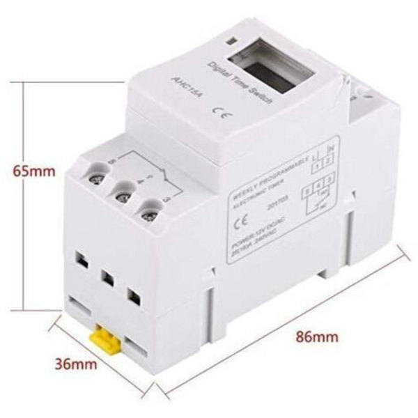 220V Programmerbar Timer – LCD-skjerm – 16 PÅ/AV-innstillinger – DIN-skinnefeste – Ukentlig programmering opptil 168 timer