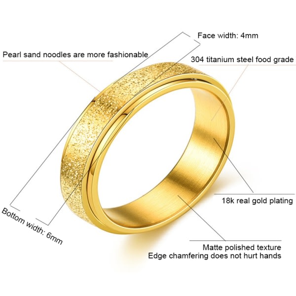 Sileä ruostumattomasta teräksestä valmistettu anti-stress-sormus Gold Gold