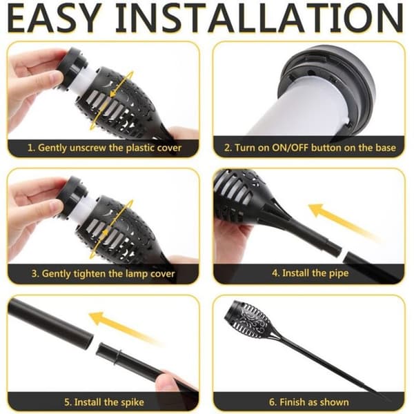 12 LED Solcellelamper, 54cm, Udendørs Havedekoration med Flakkende Lys, 6-pak