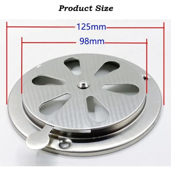 stk Runde Ventilationsriste, 125 mm Runde Ventilationsriste i Rustfrit Stål, Udstødningsriste med Justerbare Døre