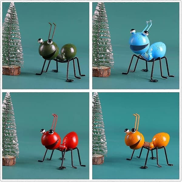4 stykker 3D-skulptur myre vægkunst haveaccent havehegn dekoration