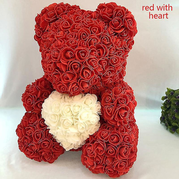 2024 40 cm teddybjørn Rosehjerte Teddybjørn kunstig blomst Valentinsdagsgave red with heart