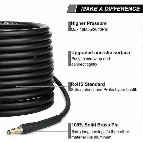 10 m udskiftningsslange til højtryksrenser til Kärcher K-serie K2, K3, K4, K5, K7, Click Type Quick Connect… (10)