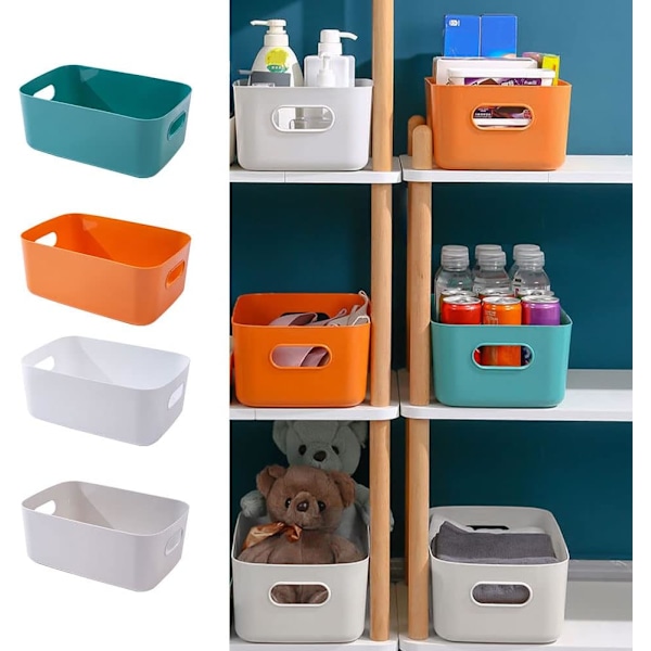 Plastik opbevaringskurve, 5 stk. Rektangulære kurve opbevaringskasser med håndtag til køkken, skab, 6,5 x 9,8 x 3,9 tommer (grå)