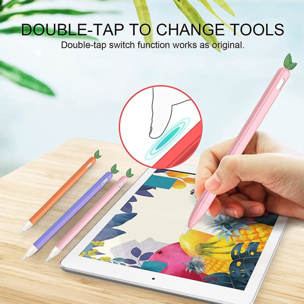 Etui Sleeve Cute Fruit Design Silikone Blødt beskyttelsescover kompatibel med Apple Pencil 2nd Gen Peach