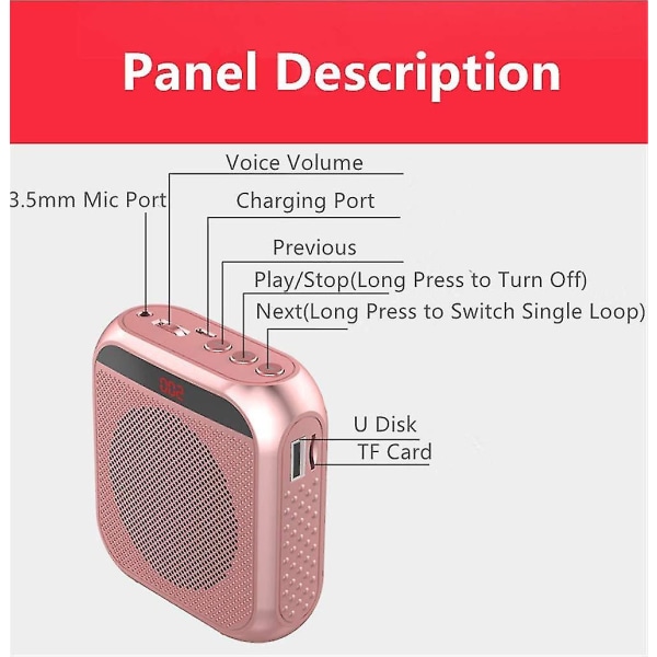 Bærbar stemmeforstærker med kablet mikrofonhovedsæt Genopladelig højttaler Højttaler (sort)