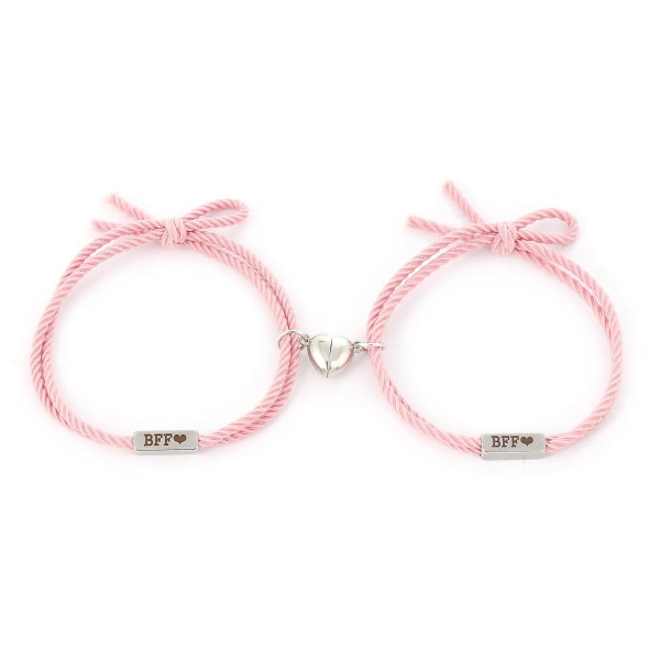 2 st Attract Magnet Hjärta Hänge Halsband Armband i Rostfritt Stål Bff Armband Pink