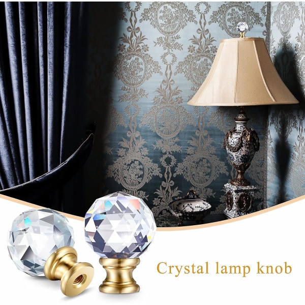 2 kristalllampor med guldfot, 1-3/4 tums diamantknopp för lampdekorationer