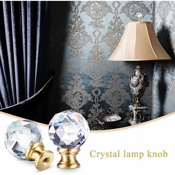 2 Krystall Lampe Topper Med Gullbase, 1-3/4 Tommer Diamant Knagg For Lampedekorasjoner