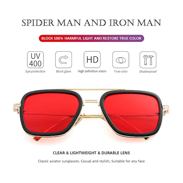 Uudet, sopivat aurinkolasit - Aurinkolasit Vintage Square Metal Frame, Kulta/Ocean Red