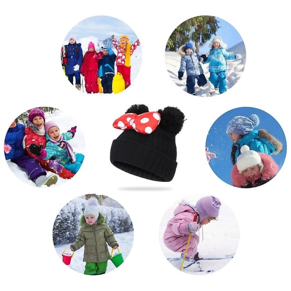 Toddler Hat Winter Dubbel Pom Pom Stickad Mössa black