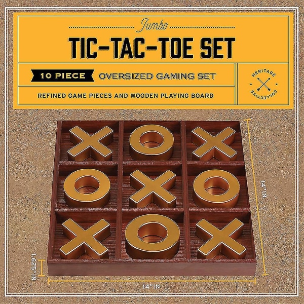 10-delad premium tic-tac-toe-bräda i massivt trä, jättestor guld 14 tum utomhus/inomhus festset leksak kompatibel med barn/vuxna perfekt kompatibel