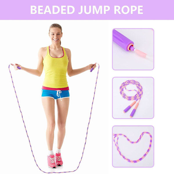 Blød perlestøvsreb, justerbar, tangle-fri segmenteret fitness hoppetov til mænd, kvinder, børn og studerende (9 fod, 280 cm)