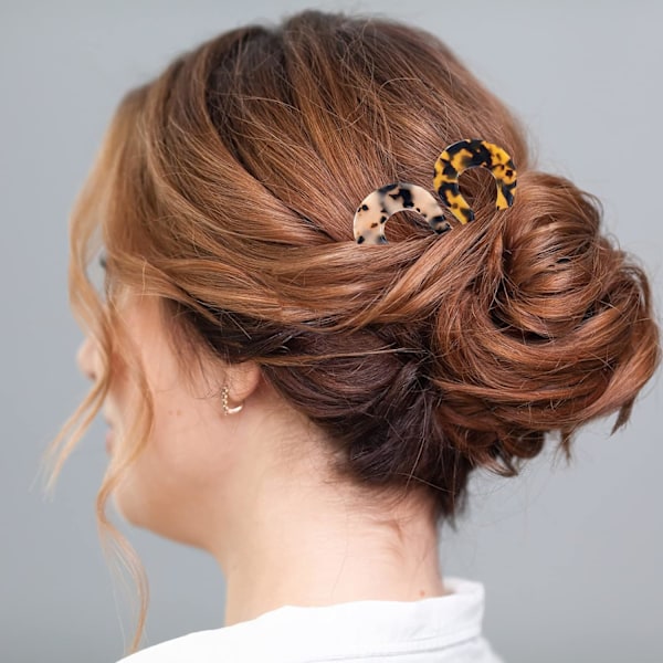 2-pack stora franska hårnålar för fransk twist chignon-form sköldpaddsfärgade hårnålar för kvinnor med tjockare fint hår