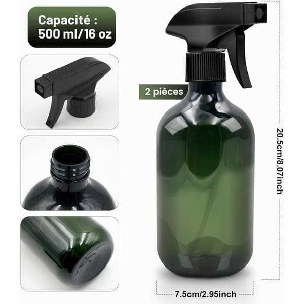Set med 2 tomma 500 ml sprayflaskor för växter och hushållsrengöring, trädgård, frisör (grön)