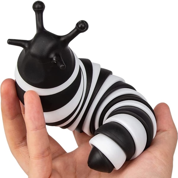 Fidget Slug Toy Articulating Stim Toy Vit/svart, pop It Slug 3d-tryckt Articulated Slug Fidget Toy black and white