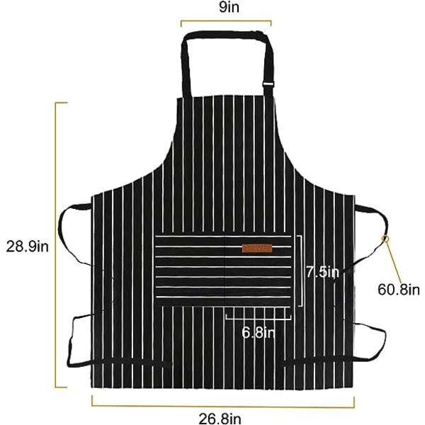 Forklær for kvinner med lommer Unisex Voksne matlaging Baking Kjøkken Kokk Bomullsforkle Justerbar Bib