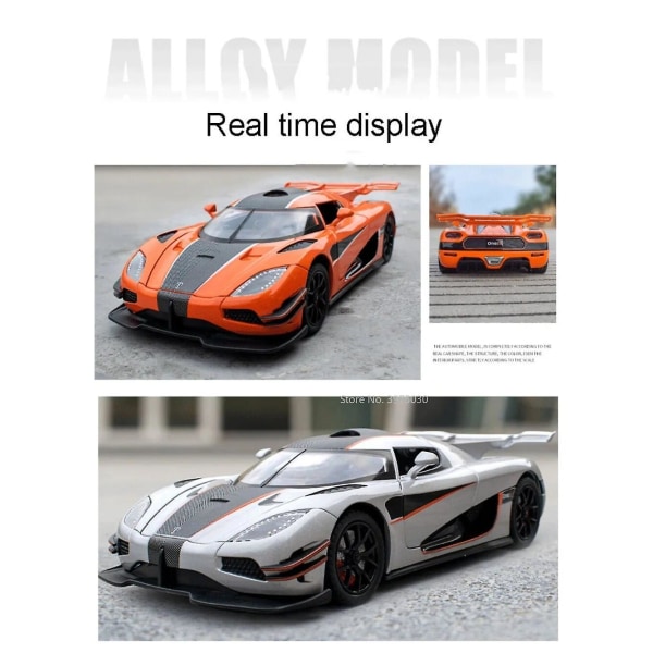 1/24 Urheiluautomalli Koenigsegg One Alloy Diecast Supercar Leluovi CAN avata Vedä takaisin Koristekokoelma Pojan syntymäpäivälahjat Orange