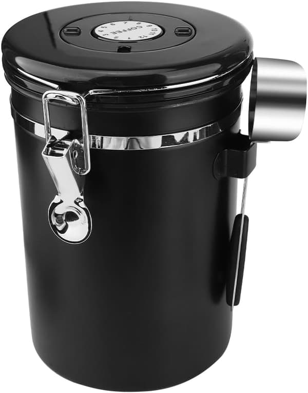 Kaffedåse (1,8 liter), rustfrit stålmateriale, fremstillet af rustfrit stål, velegnet til kaffebønner, teblade, nødder osv. (sort)