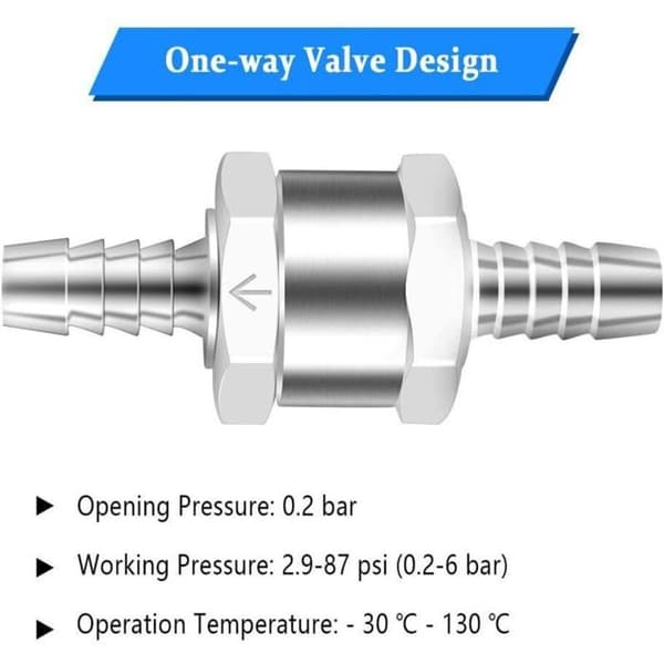 2-delt 8 mm brændstofventil i aluminiumslegering, kontraventil, envejs kontraventil