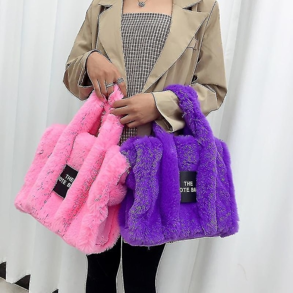 2024 Designer Faux Fur Tote Bag For Women Luxury Handbags Autumn Winter Plush Shoulder Crossbody Bags Shopper Purses New Black