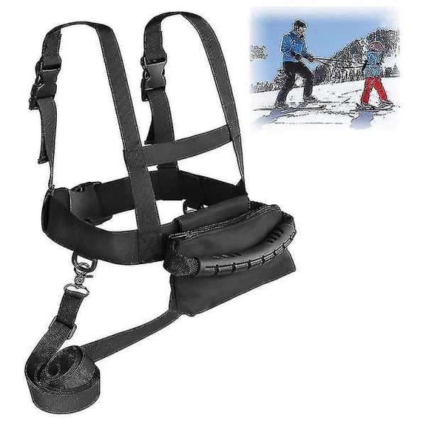 Barnens skidsele, skid säkerhet axelrem, skidträning säkerhetskoppel snowboard träningssele tränare [XC] Black