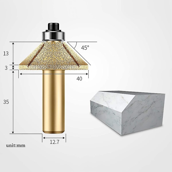 Diamant slibekantede fræsebits - 45 graders skråforsænker med leje (1/2 tommer-skaft) Hy