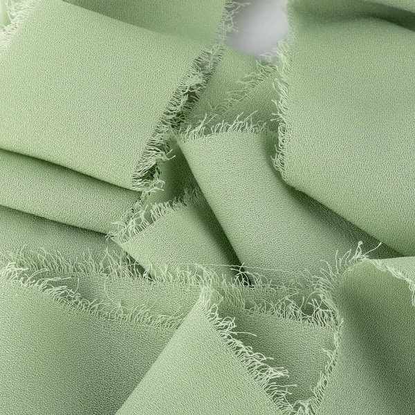 3 rullar 1,5" handgjorda frans chiffong sidenband slitna kanter band för bröllopsinbjudningar, brudbuketter, presentförpackning (grön)