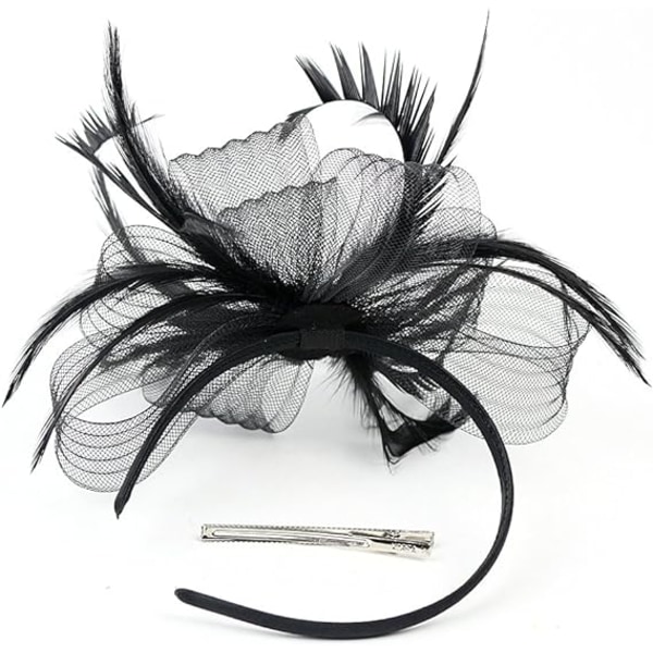Kvinnlig Fascinator Hatt Blomma Bröllop Fascinator Hårband Fjäder Flapper Brud Hårprydnad Huvudbonader Pillbox Hatt Bowler Mini Topphatt
