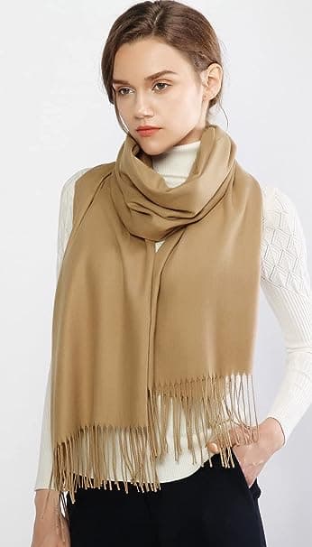 Dames skjerf Pashmina sjal og omslag for bryllupssjal for kvinner vinter (kamel)