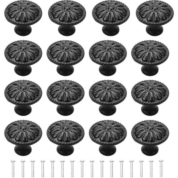 16 st svart skåpdörrhandtag, runda lådknoppar, enkelhåls skåp Handtag-y -t